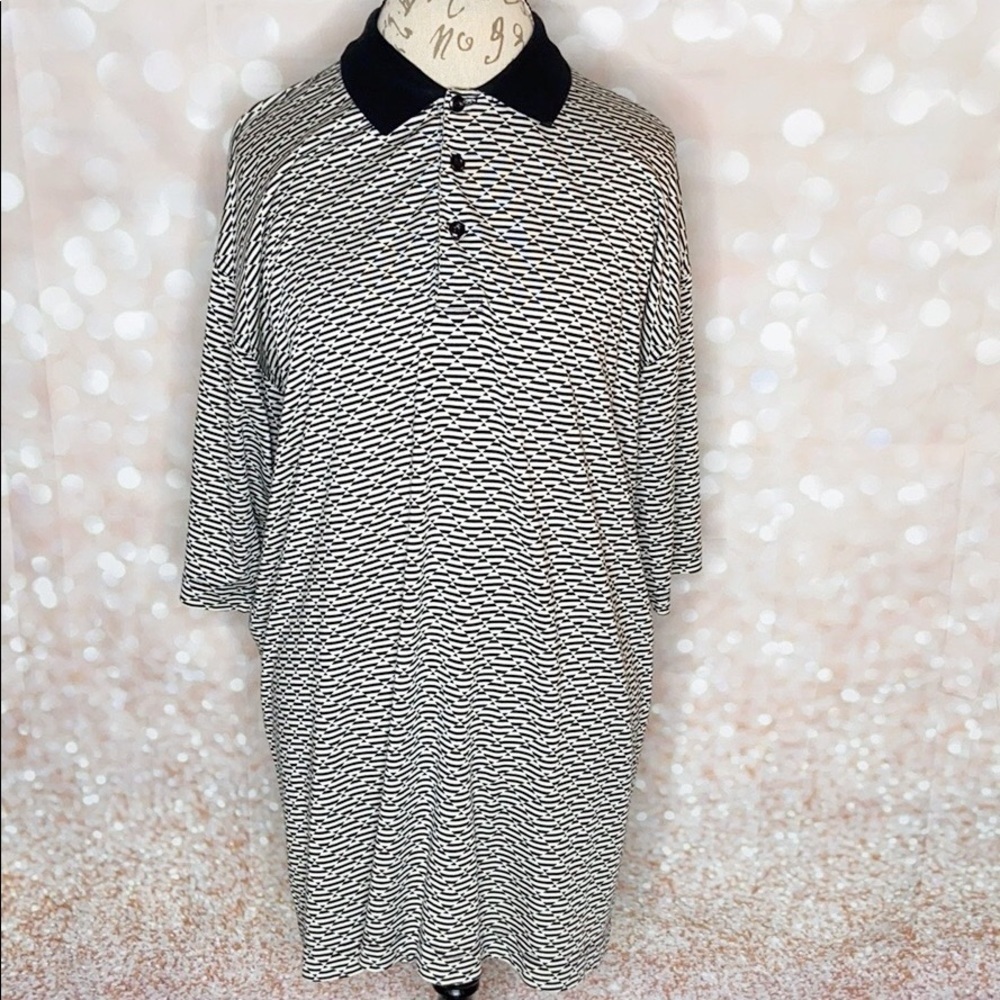 𝅺BOBBY Chan Black And White Silk Blend Polo Shirt